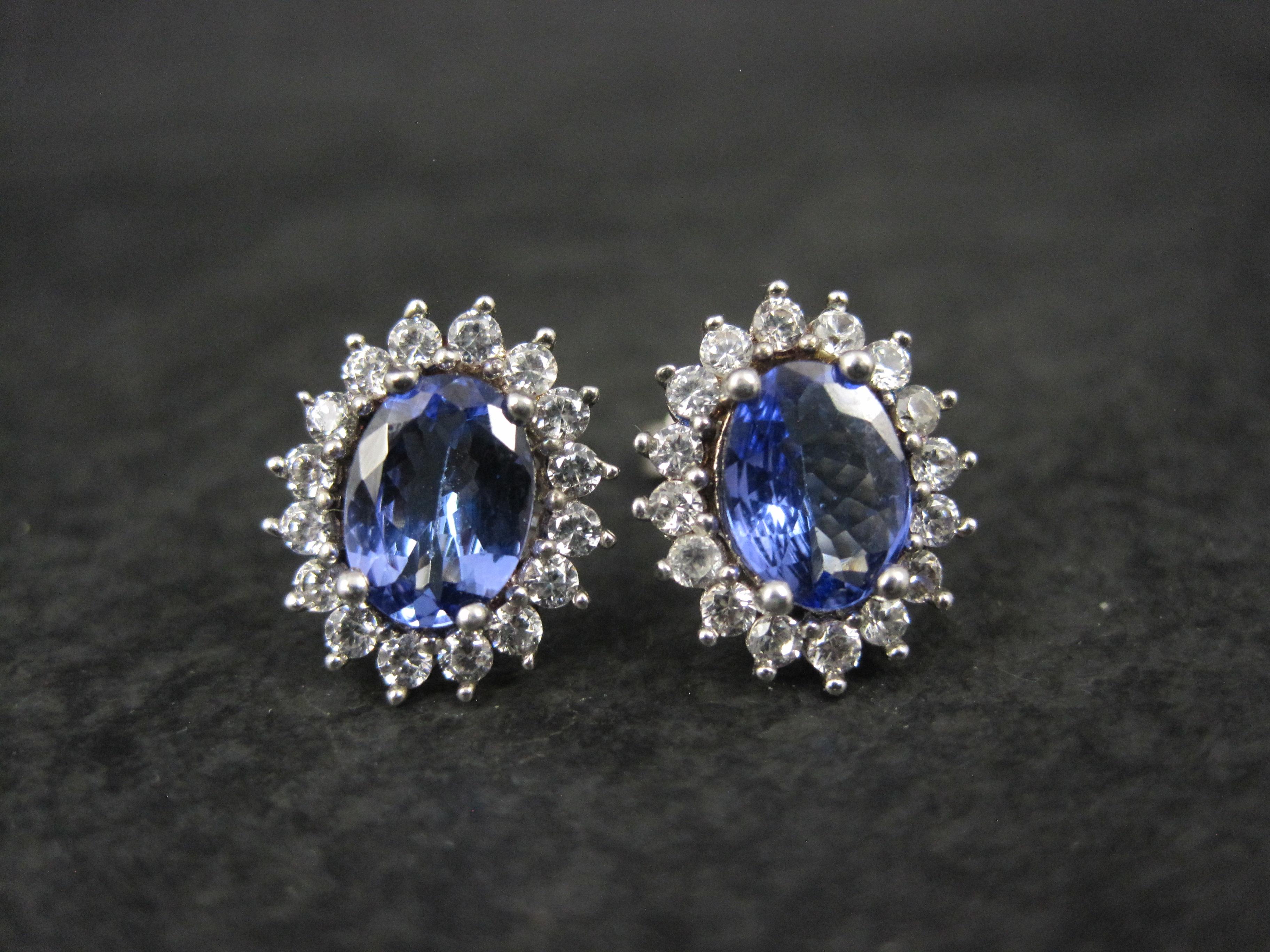 Tanzanite and White Spinel Stud Earrings Sterling Silver In Excellent Condition For Sale In Webster, SD