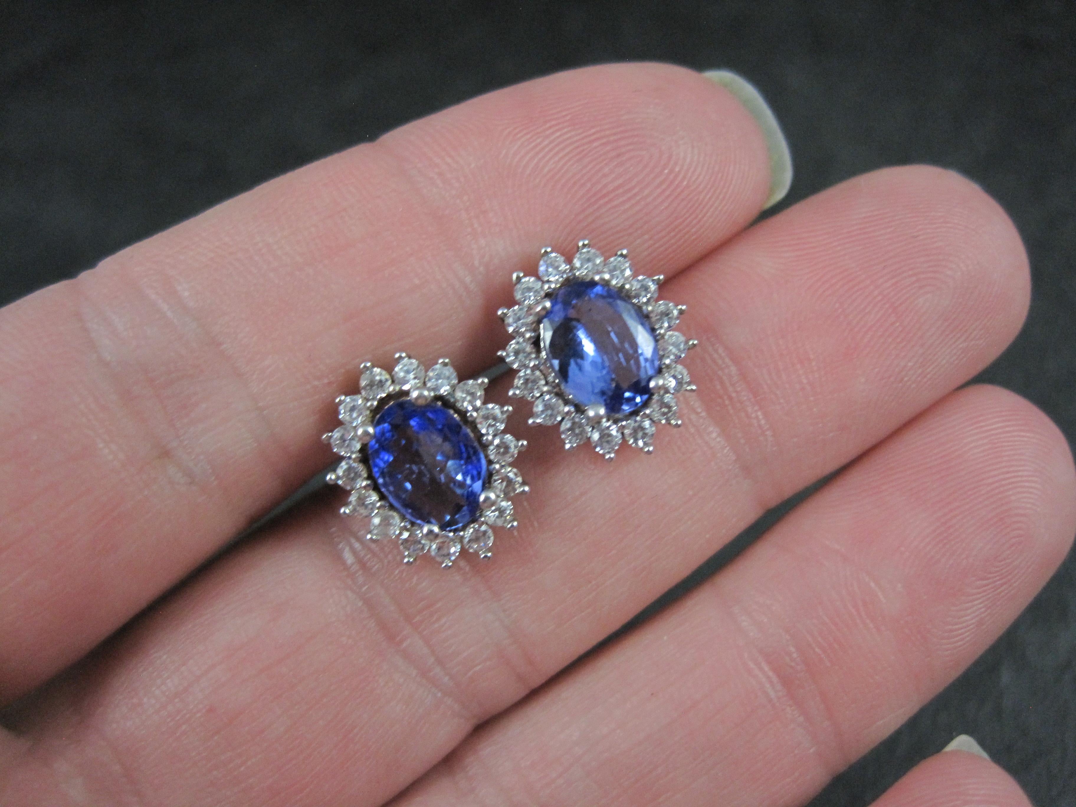 Tanzanite and White Spinel Stud Earrings Sterling Silver For Sale 2