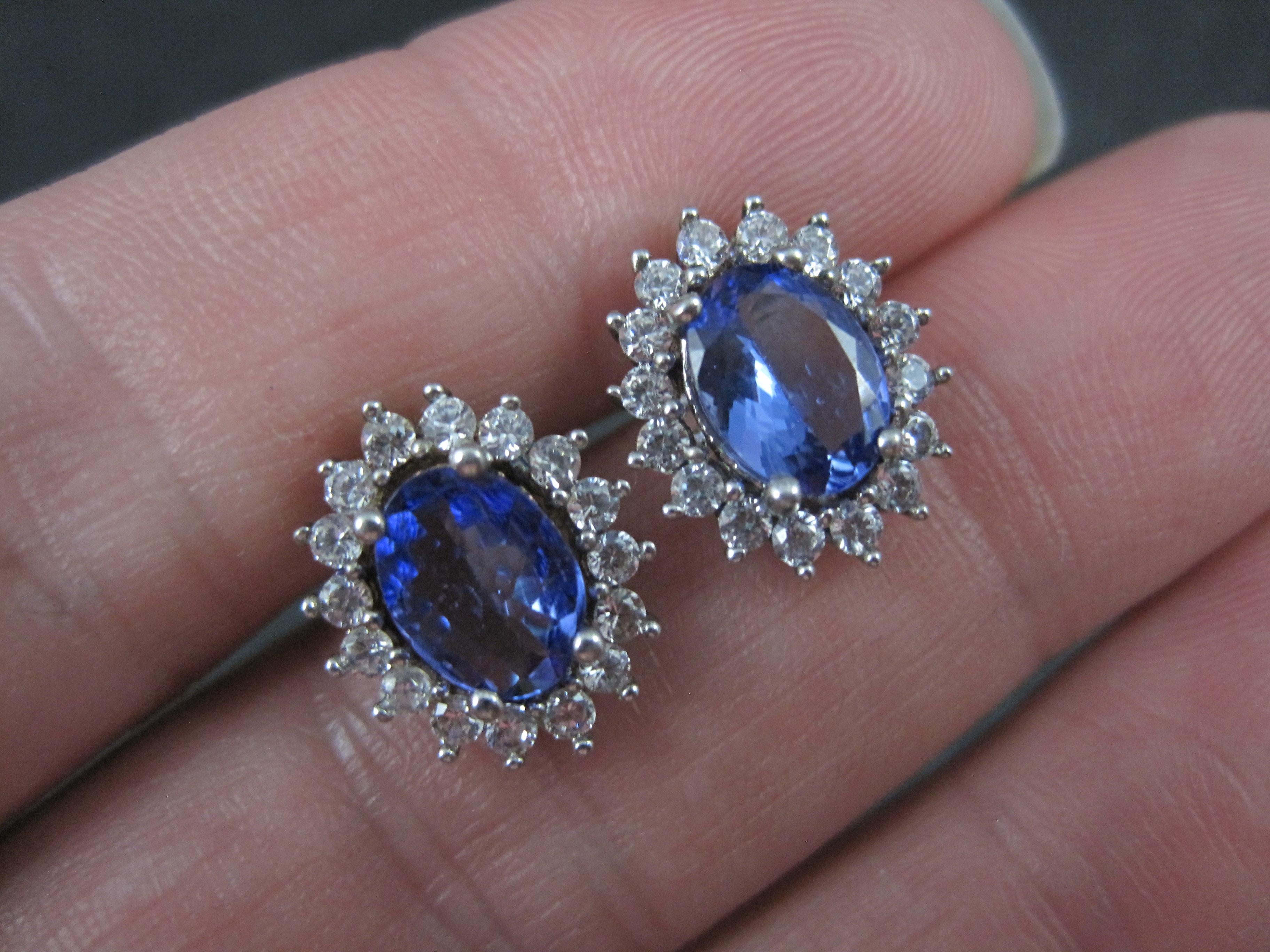 Tanzanite and White Spinel Stud Earrings Sterling Silver For Sale 3