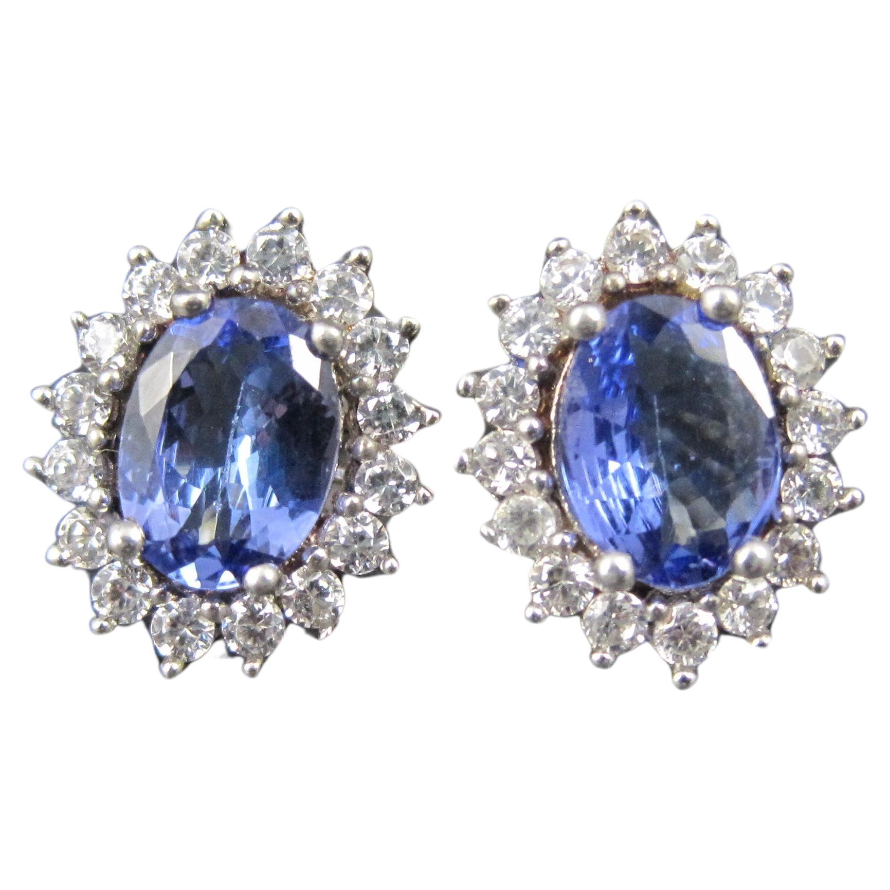 Tanzanite and White Spinel Stud Earrings Sterling Silver For Sale