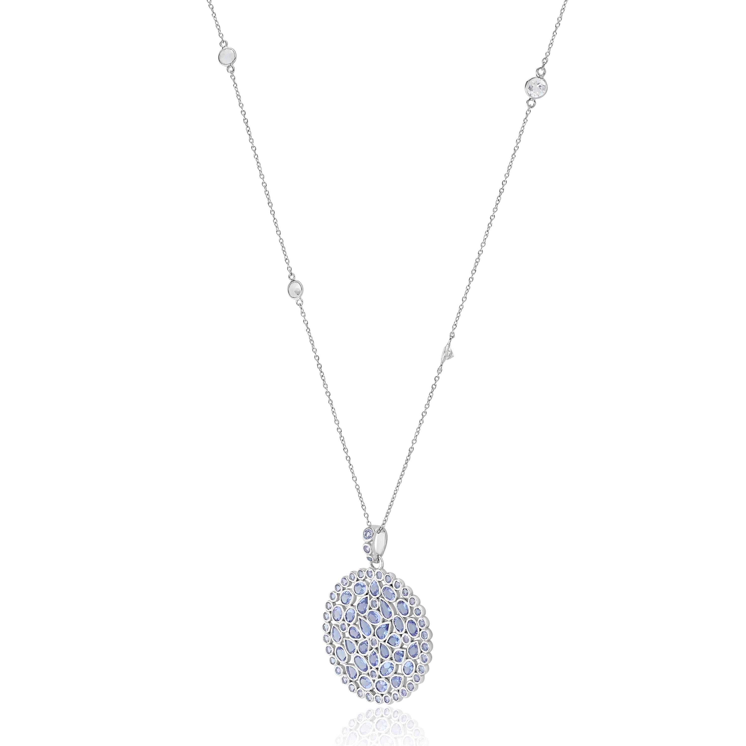 Modern Tanzanite and White Topaz Pendant Necklace in Sterling Silver