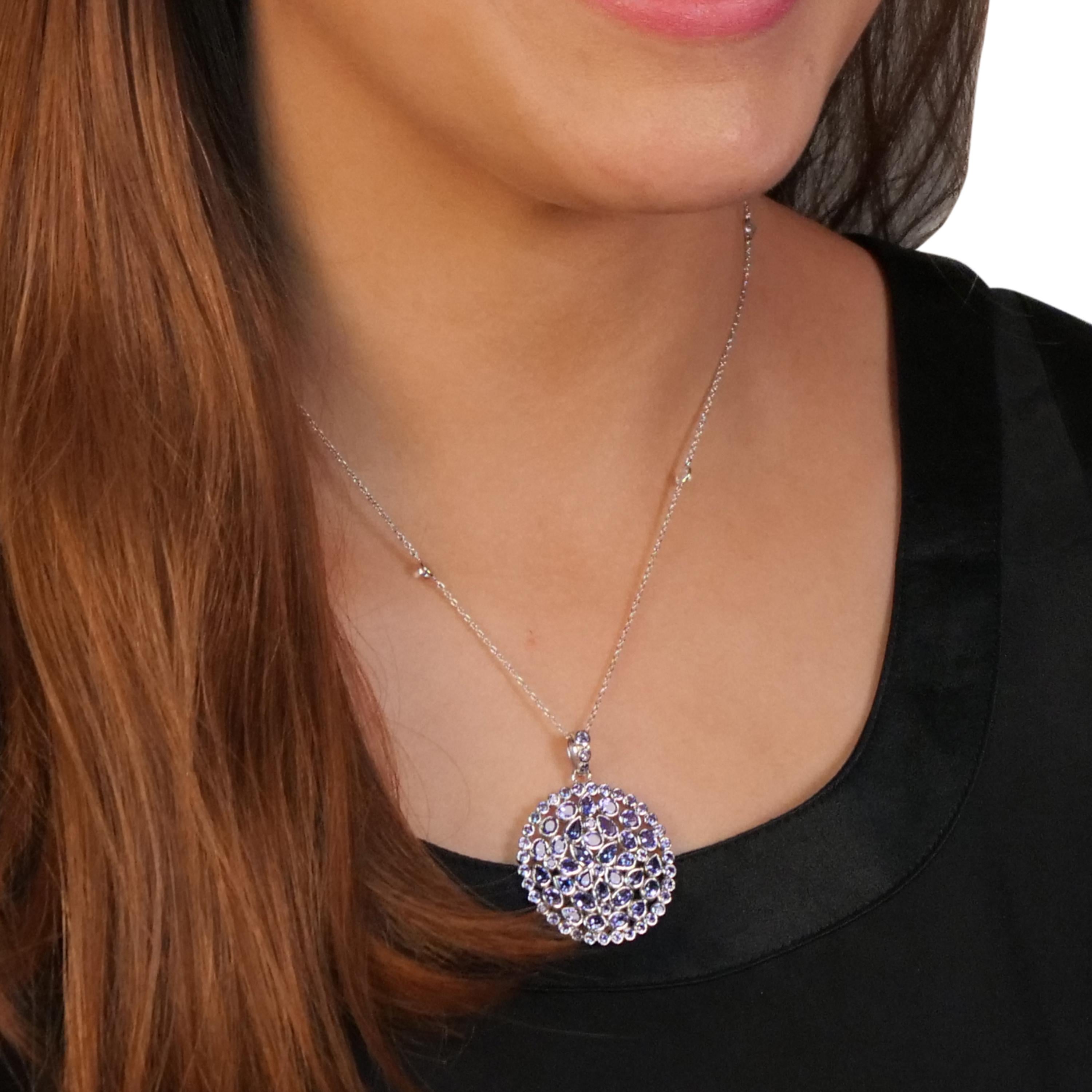 Tanzanite and White Topaz Pendant Necklace in Sterling Silver In New Condition In New York, NY