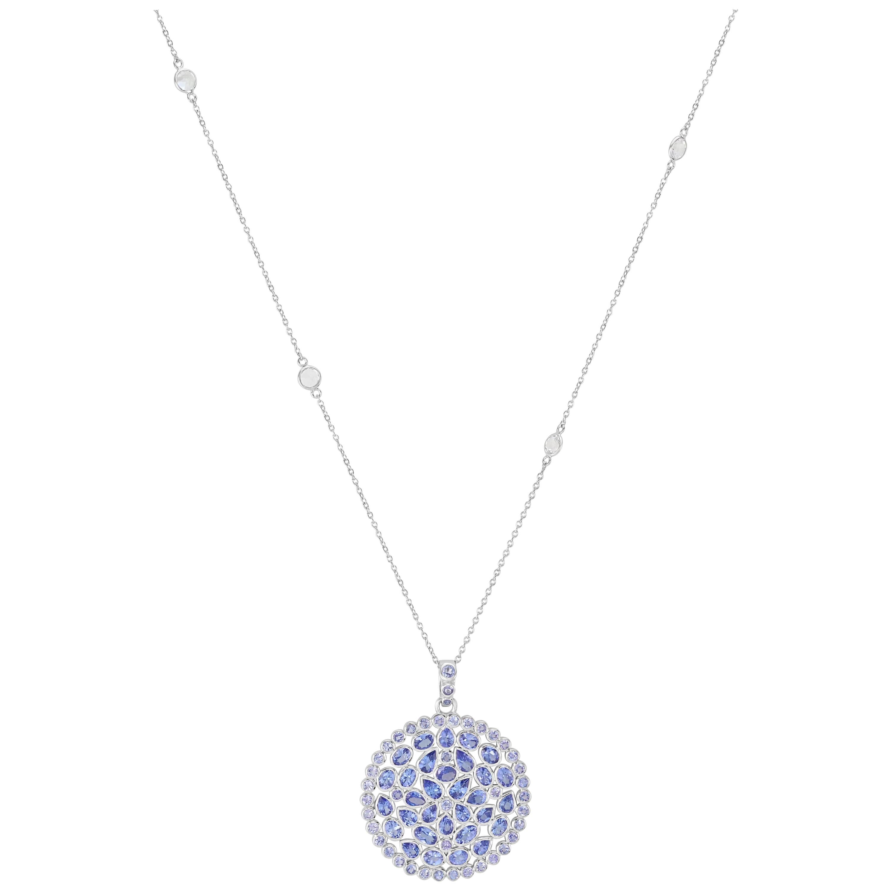 Tanzanite and White Topaz Pendant Necklace in Sterling Silver