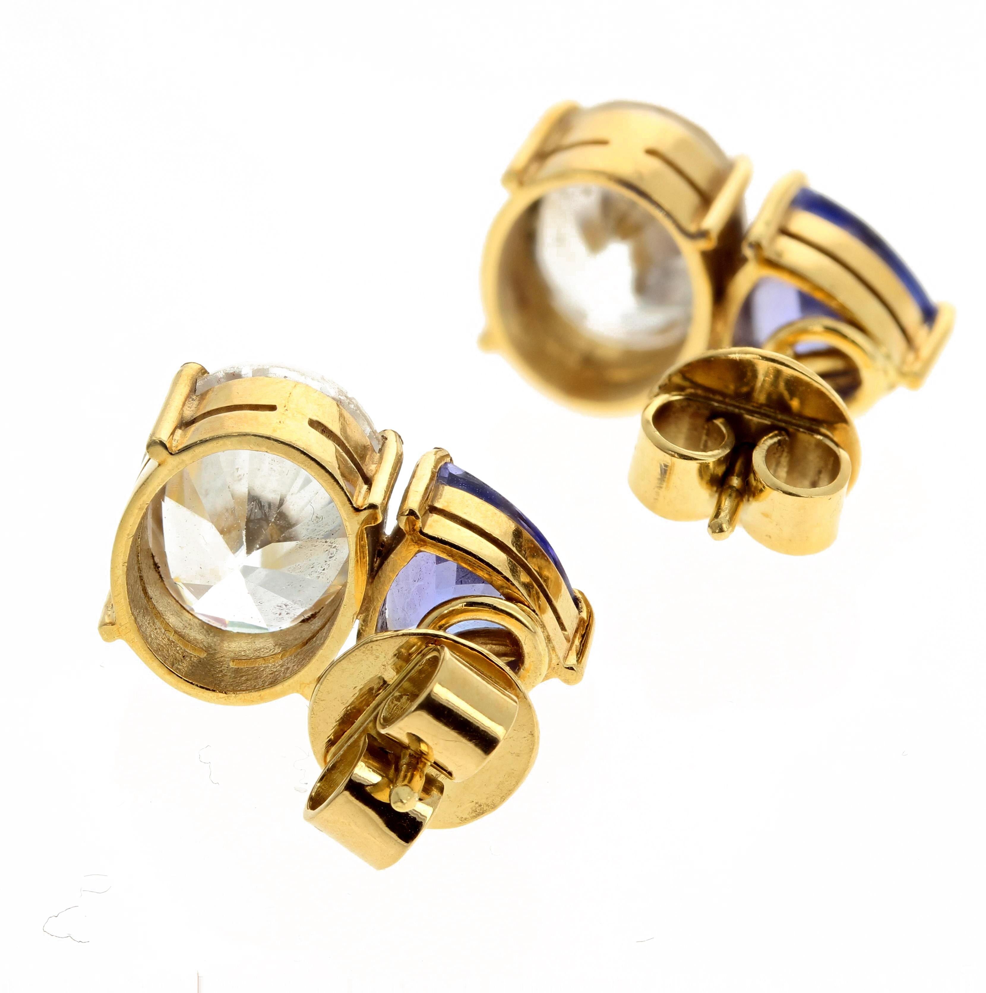 da uomo o donna Orecchini AJD con tanzanite scintillante e zircone bianco naturale in oro 18 KT in vendita