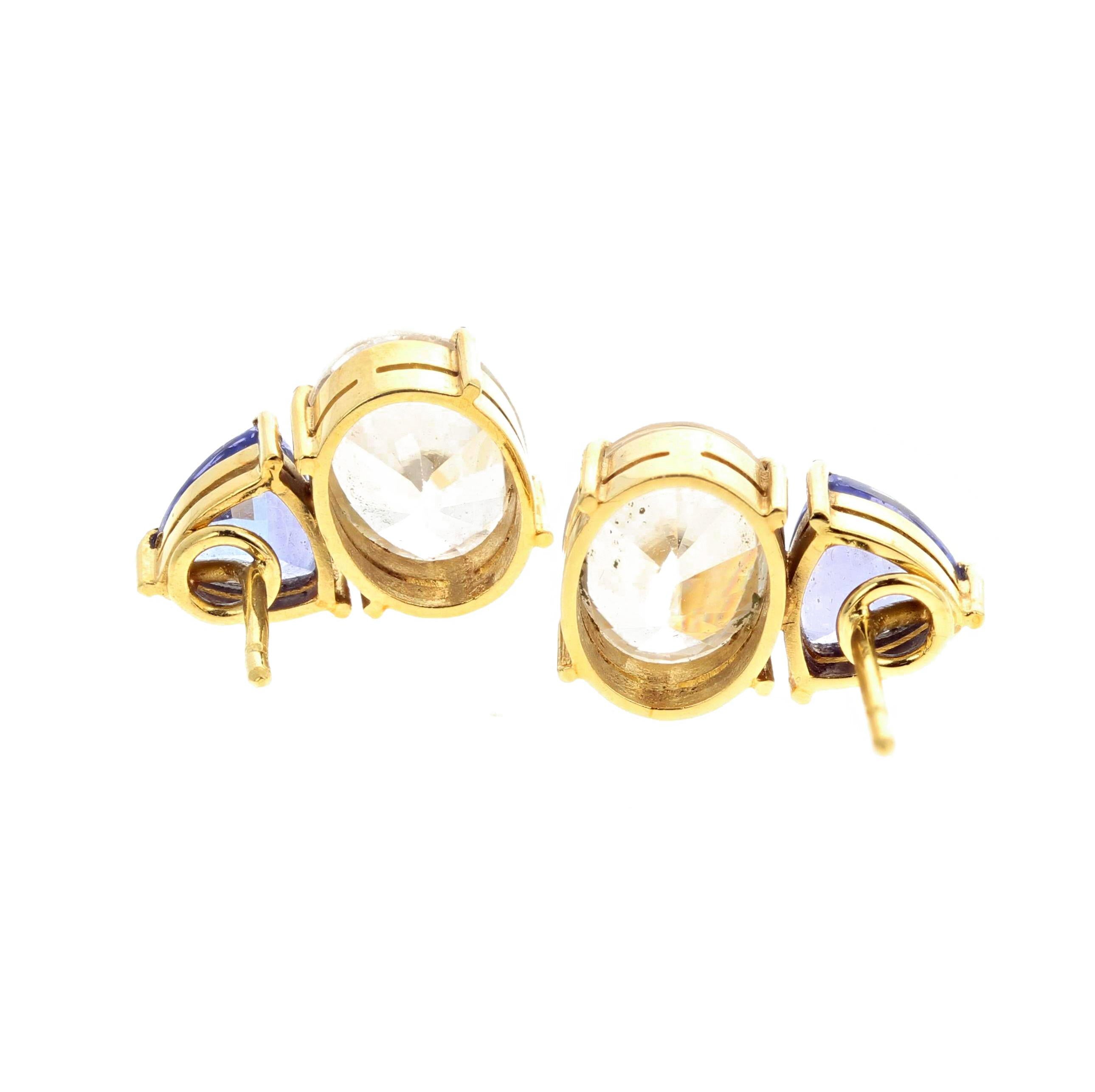 AJD Glittering Tanzanite & Natural White Zircon 18 KT Gold Stud Earrings For Sale 3