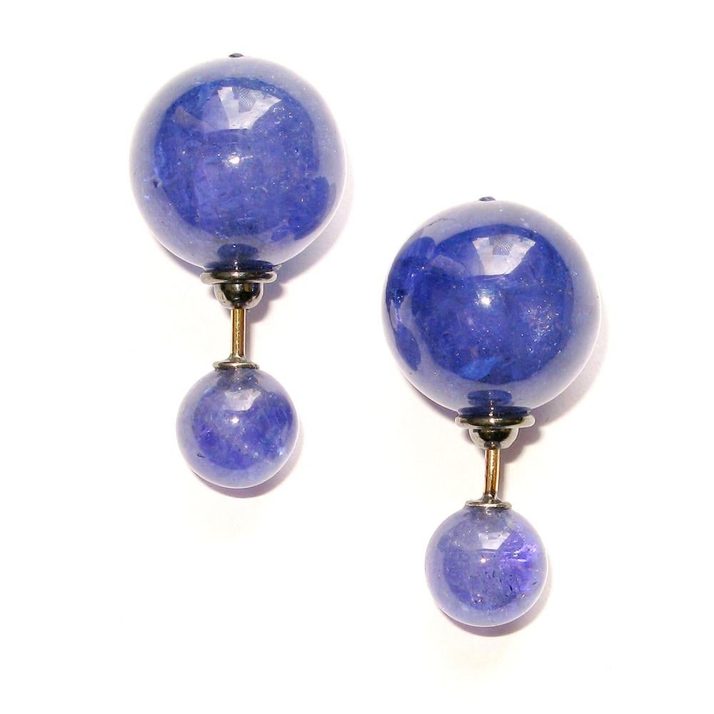 Artisan Tanzanite Ball Tunnel Earring in 14k Gold For Sale