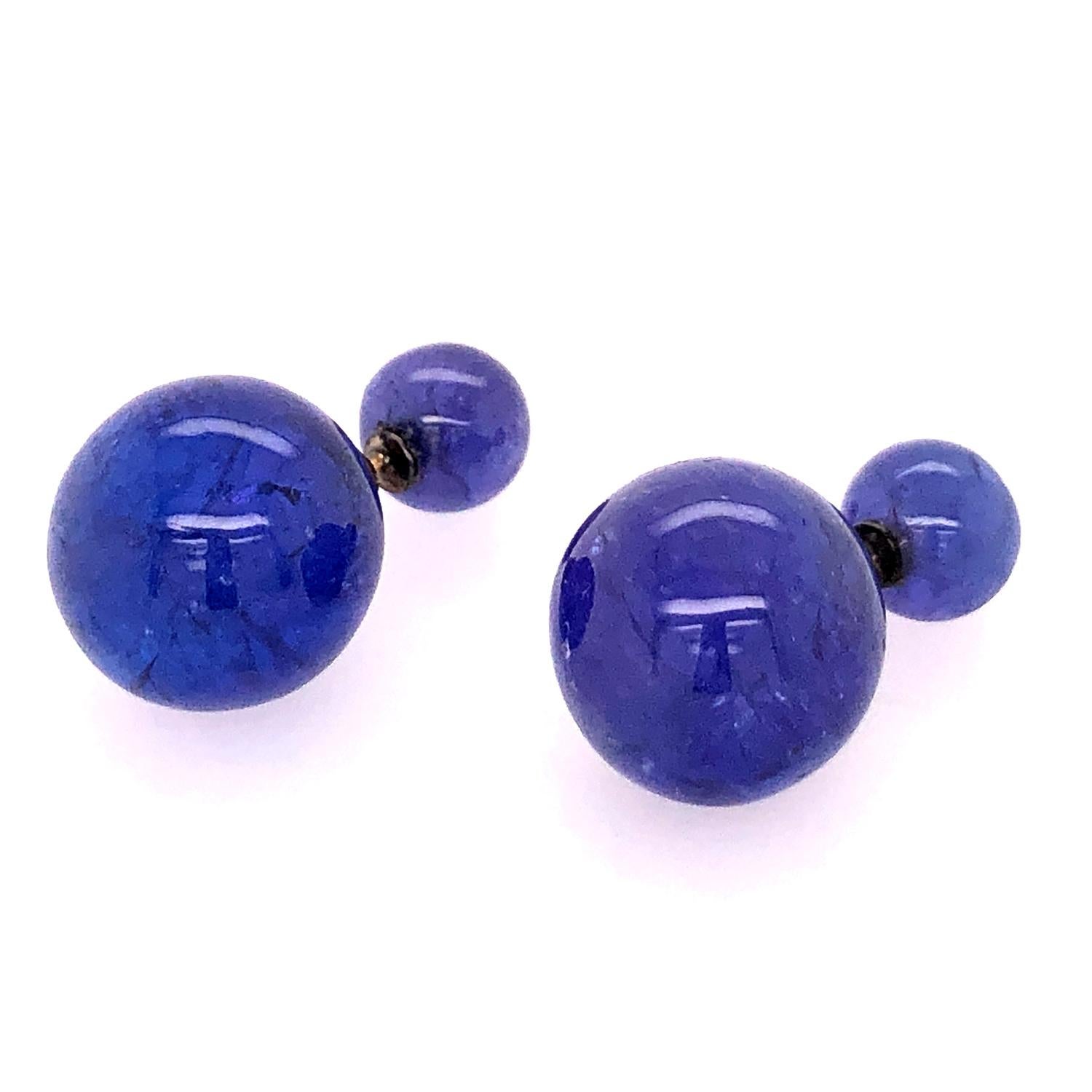 Mixed Cut Tanzanite Ball Tunnel Earring in 14k Gold For Sale