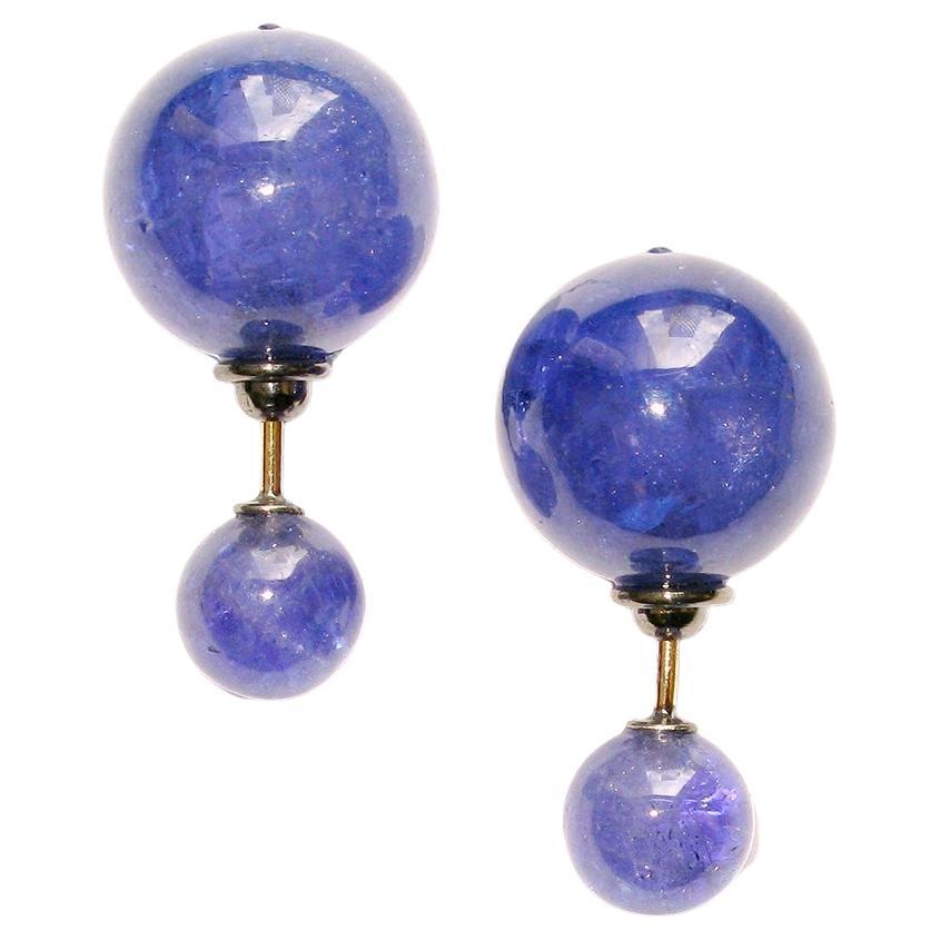 Tanzanite Ball Tunnel Earring in 14k Gold For Sale