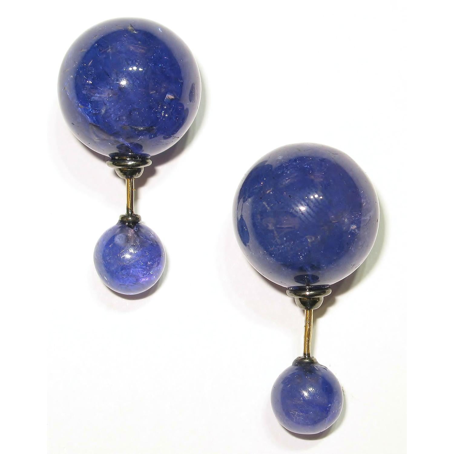Art Deco Tanzanite Ball Tunnel Earrings Made in 14k Gold For Sale
