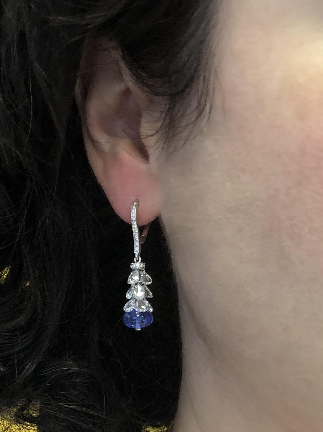 Tanzanite Bead and Rose Cut Diamond Pendant Earrings In Good Condition For Sale In New York, NY