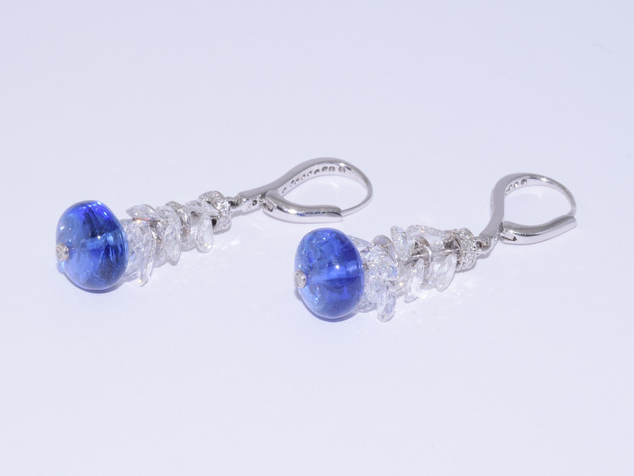 Women's or Men's Tanzanite Bead and Rose Cut Diamond Pendant Earrings For Sale