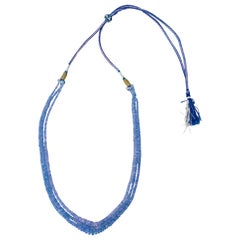Tanzanite Beaded Necklace, Faceted Beads, Adjustable, Rope, Tassel