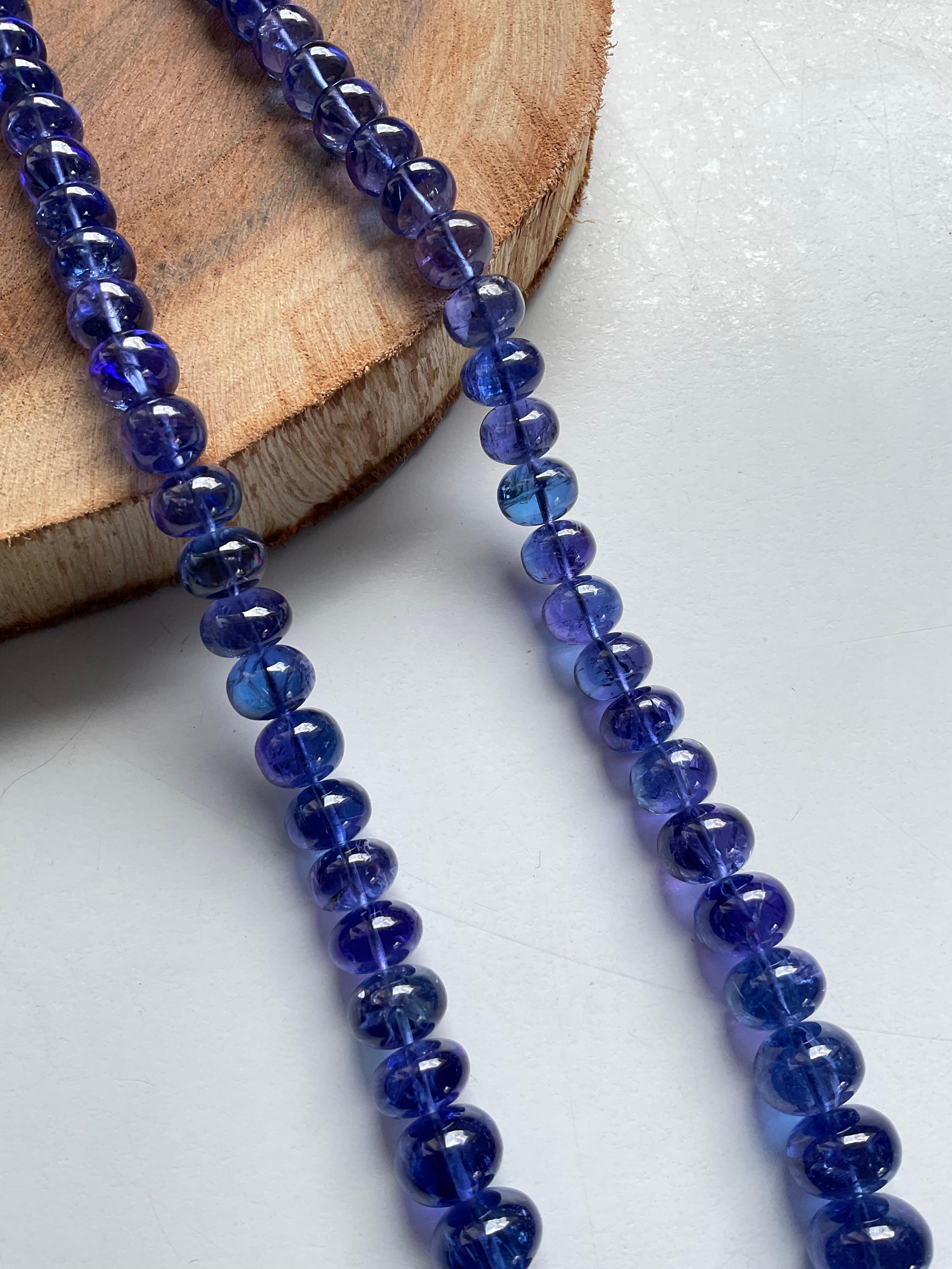 Women's or Men's Tanzanite Beaded Necklace Gem Quality Smooth Rondelles Fine Jewelry For Sale