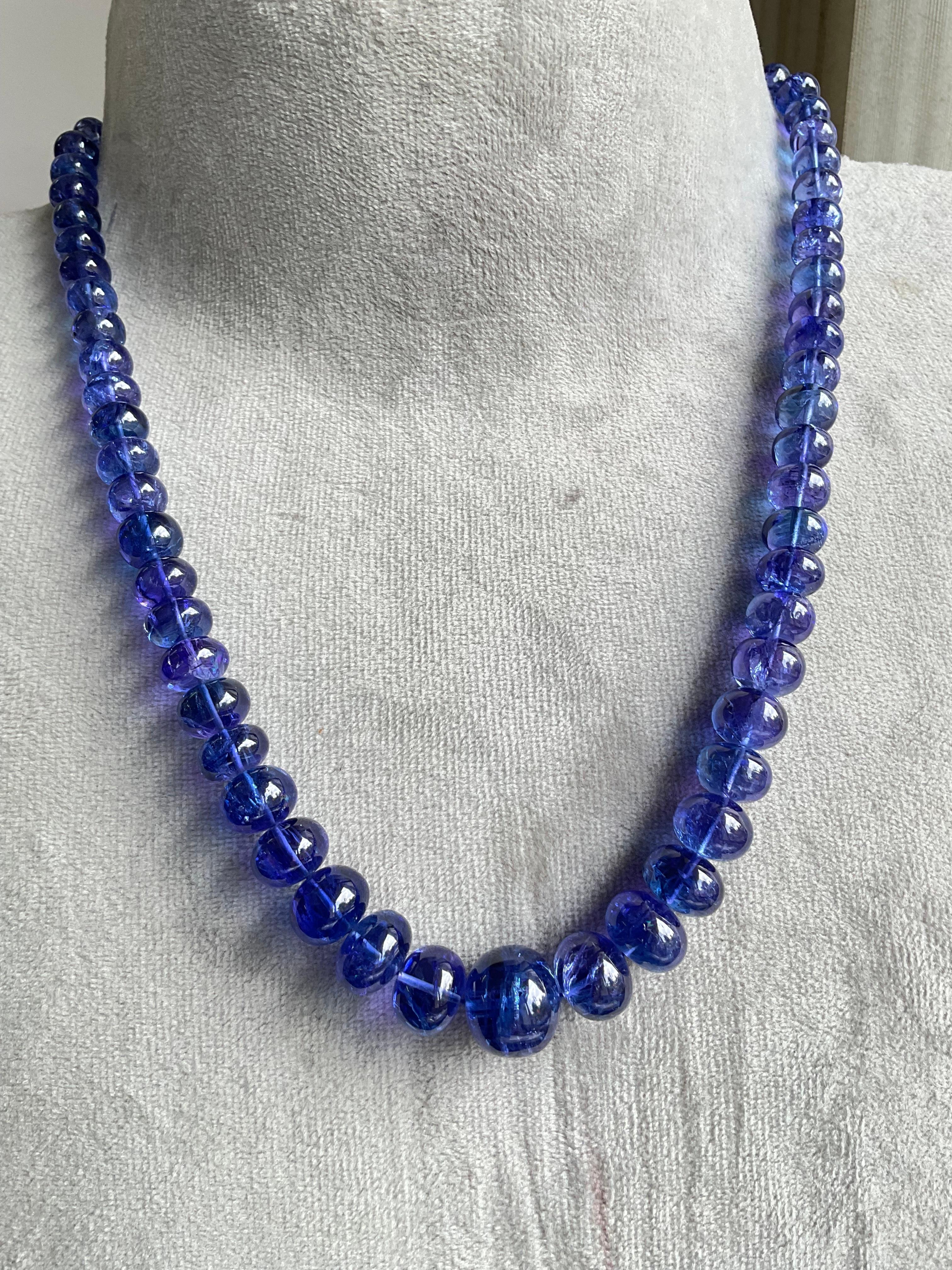 Tanzanite Beaded Necklace Gem Quality Smooth Rondelles Fine Jewelry For Sale 3