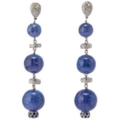 Tanzanite Beads and Diamond Dangle Earrings