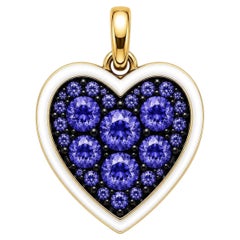 Tanzanite Birthstone Heart Pendant White Enamel 14 Karat Gold by Meghna Jewels