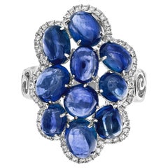 Tanzanite Blue Cabochon Ring with Diamond Accents in 18k White Gold