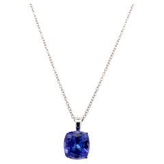 Tanzanite blue cushion cut pendant necklace 18k white gold