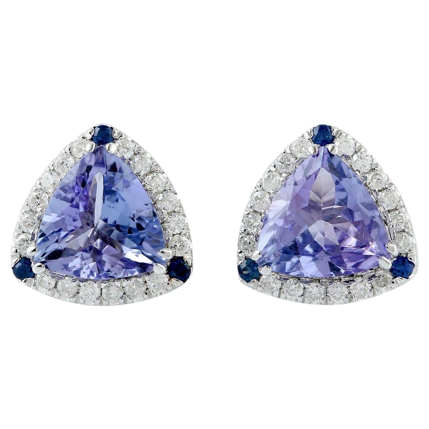 Tanzanite Blue Sapphire 18 Karat Gold Diamond Stud Earrings