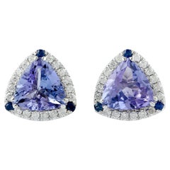Tanzanite Blue Sapphire 18 Karat Gold Diamond Stud Earrings