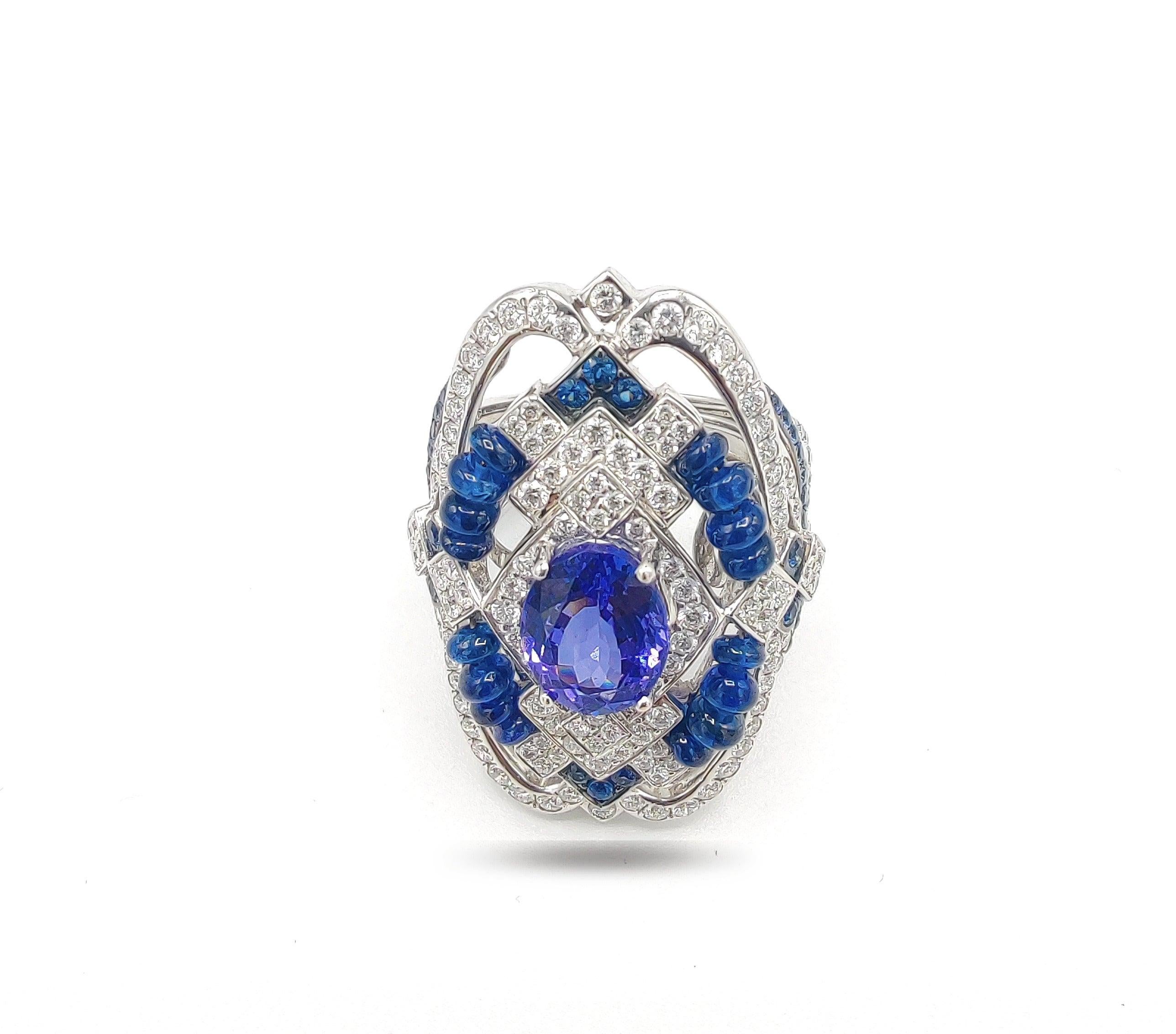 For Sale:  Tanzanite Blue Sapphire Diamond 18 Karat White Gold Ring 3