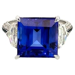 Tanzanita Zafiro Azul Diamante Oro Blanco 18K Anillo Exclusivo