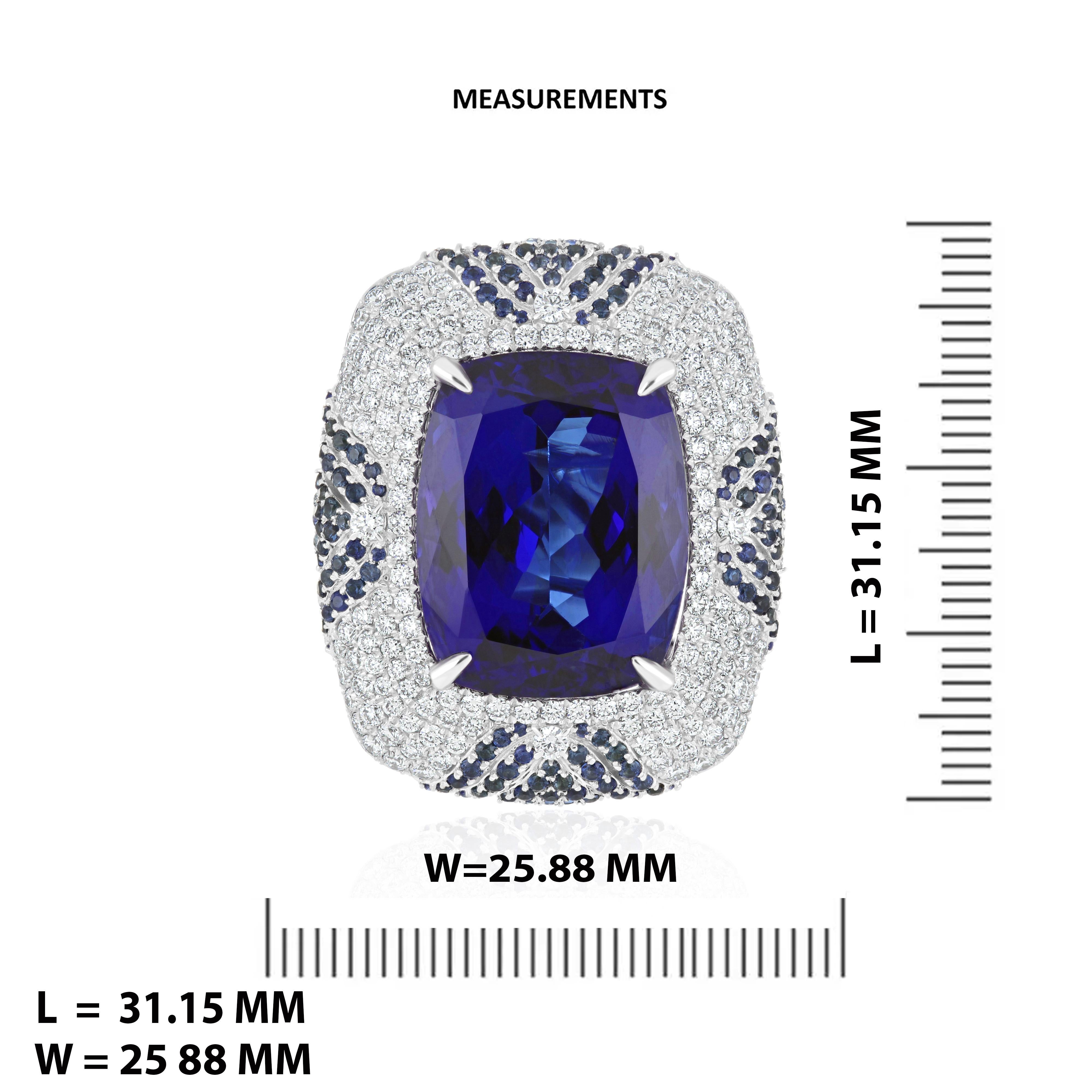 Tanzanite, Blue Sapphire & Diamond Studded Ring in 18 Karat White Gold For Sale 3