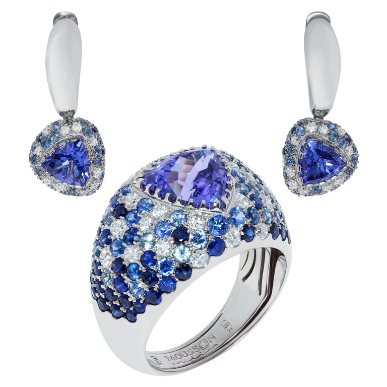Tanzanite Blue Sapphires Diamonds White 18 Karat Gold Riviera Suite For ...