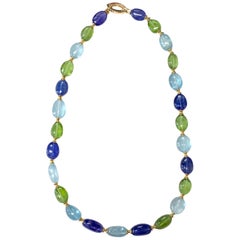 Goshwara Tanzanite, Blue Topaz and Peridot Bead Necklace