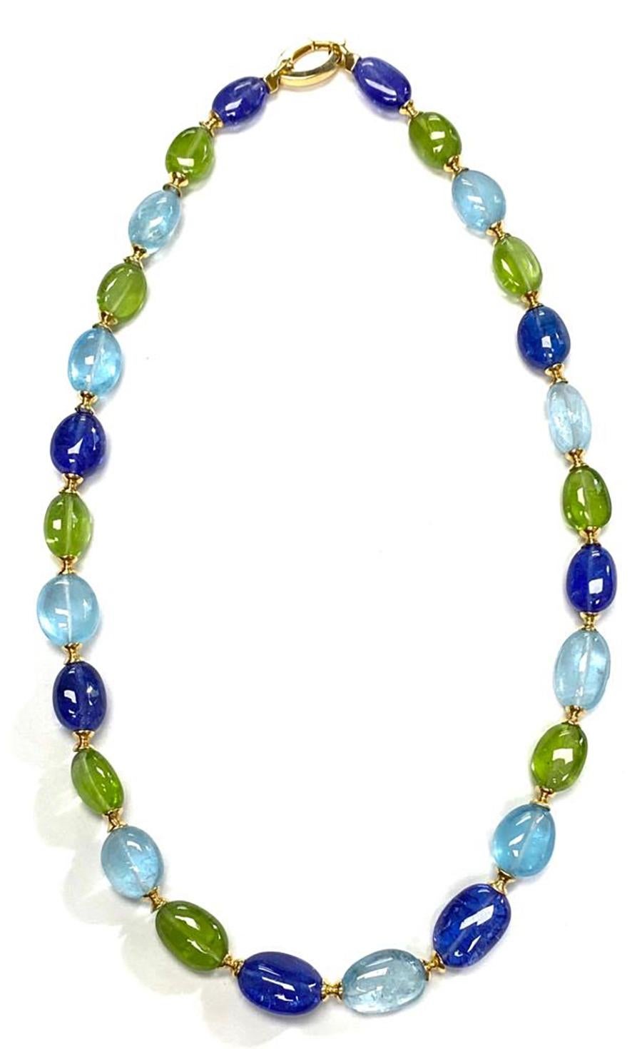 Contemporary Goshwara Tanzanite, Blue Topaz and Peridot Bead Necklace