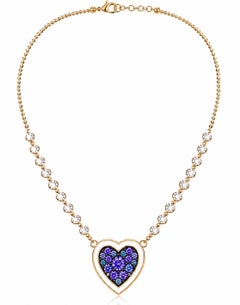 Tanzanite Blue Zircon Birthstone Diamond Heart Choker 14K Gold by Meghna Jewels