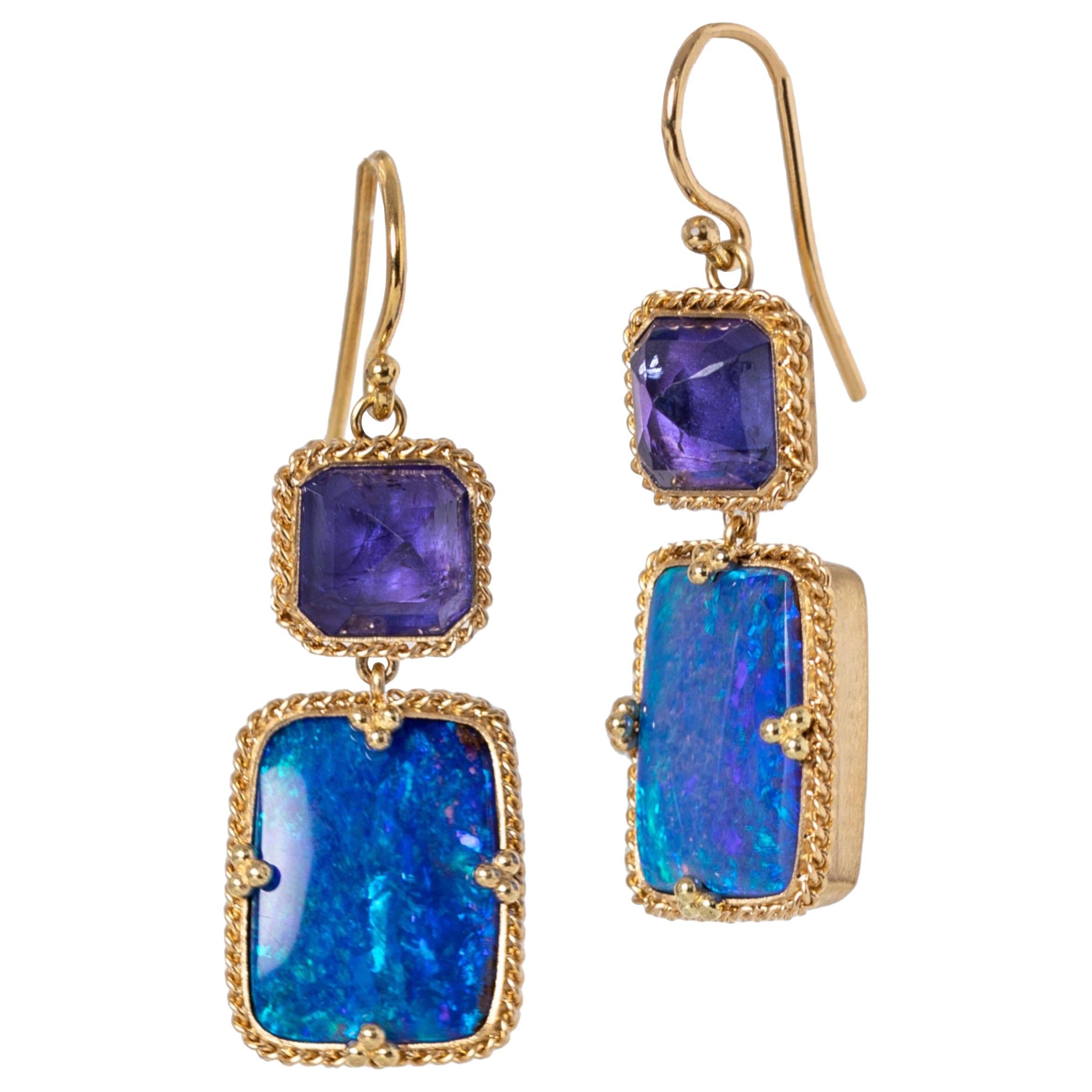 Tanzanite Boulder Opal Earrings For Sale