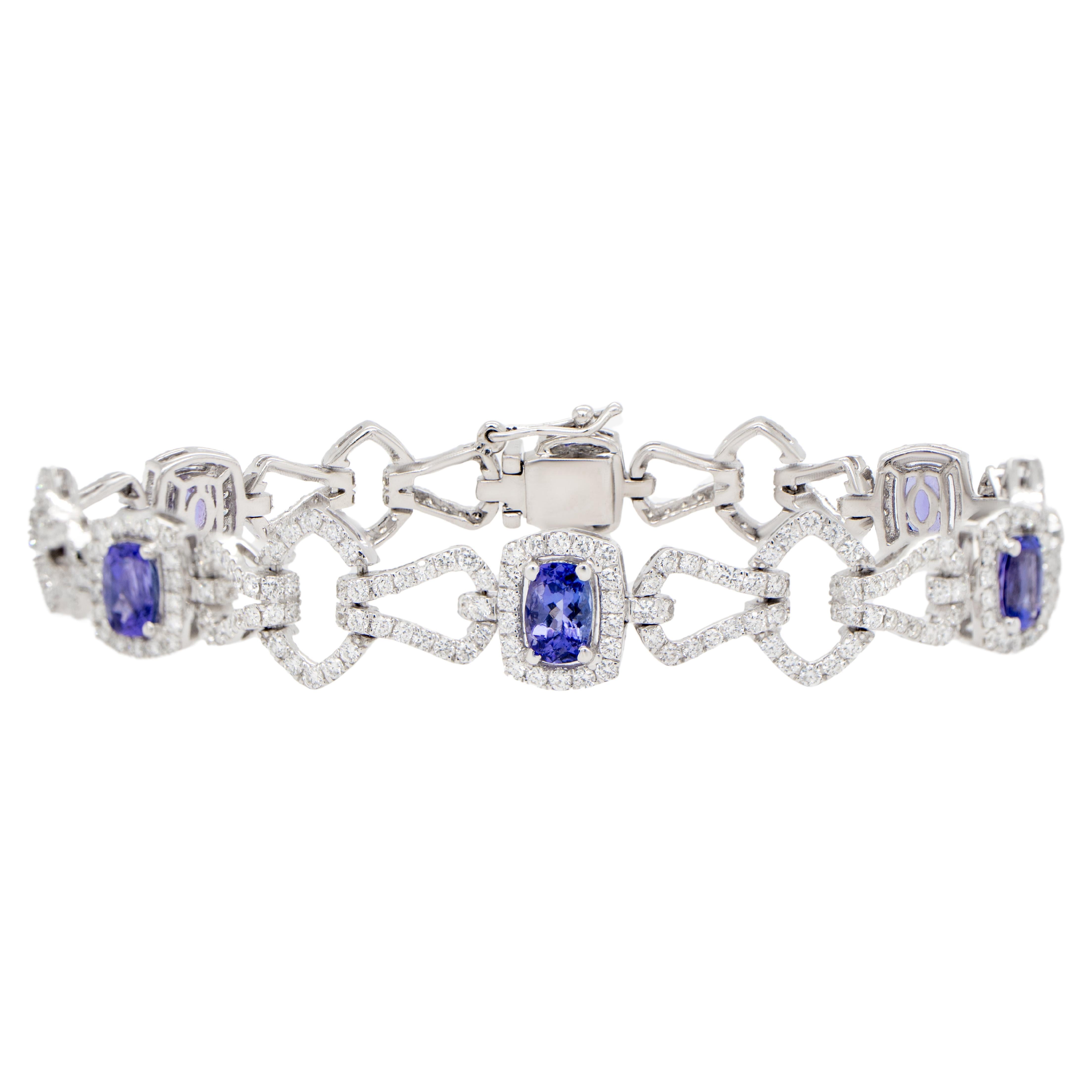 Bracelet à maillons en or 18 carats avec tanzanite et diamants 7 carats