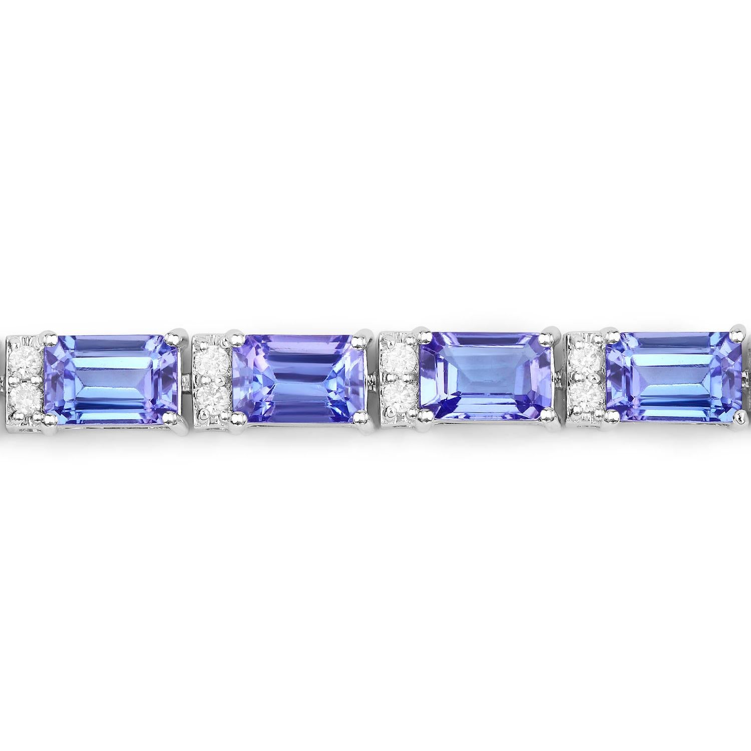 Pulsera Tanzanita Diamantes 12.3 Quilates Oro Blanco 14K Corte esmeralda en venta