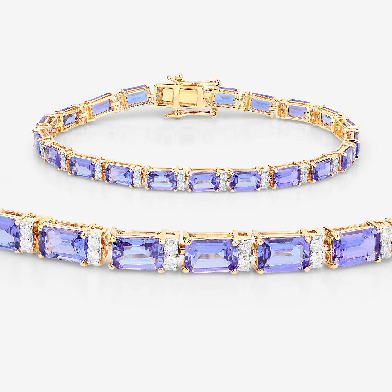 Tanzanite Bracelet Diamonds 12.3 Carats 14K Yellow Gold Contemporáneo en venta