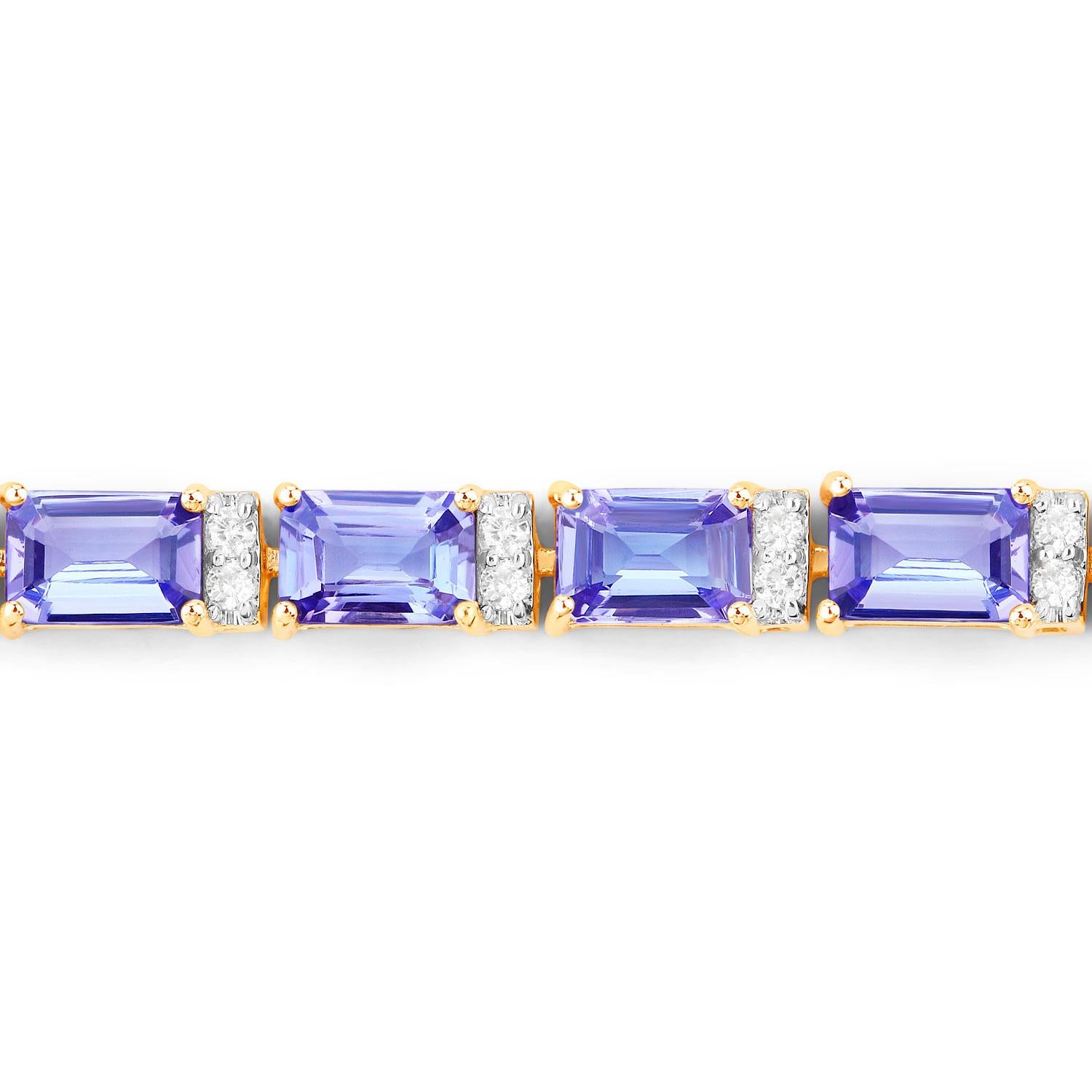 Tanzanite Bracelet Diamonds 12.3 Carats 14K Yellow Gold Corte esmeralda en venta