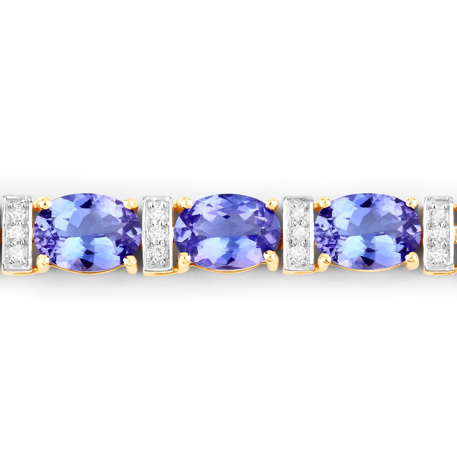 Tanzanite Bracelet Diamonds 14.6 Carats 14K Yellow Gold Corte oval en venta