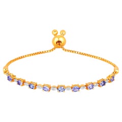 Tanzanite Bracelet With Diamonds 1.54 Carats Gold Plated Silver