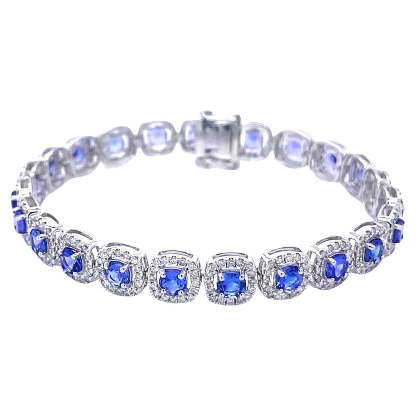 Tanzanite Bracelet With Diamonds 8.40 Carats 14K White Gold For Sale