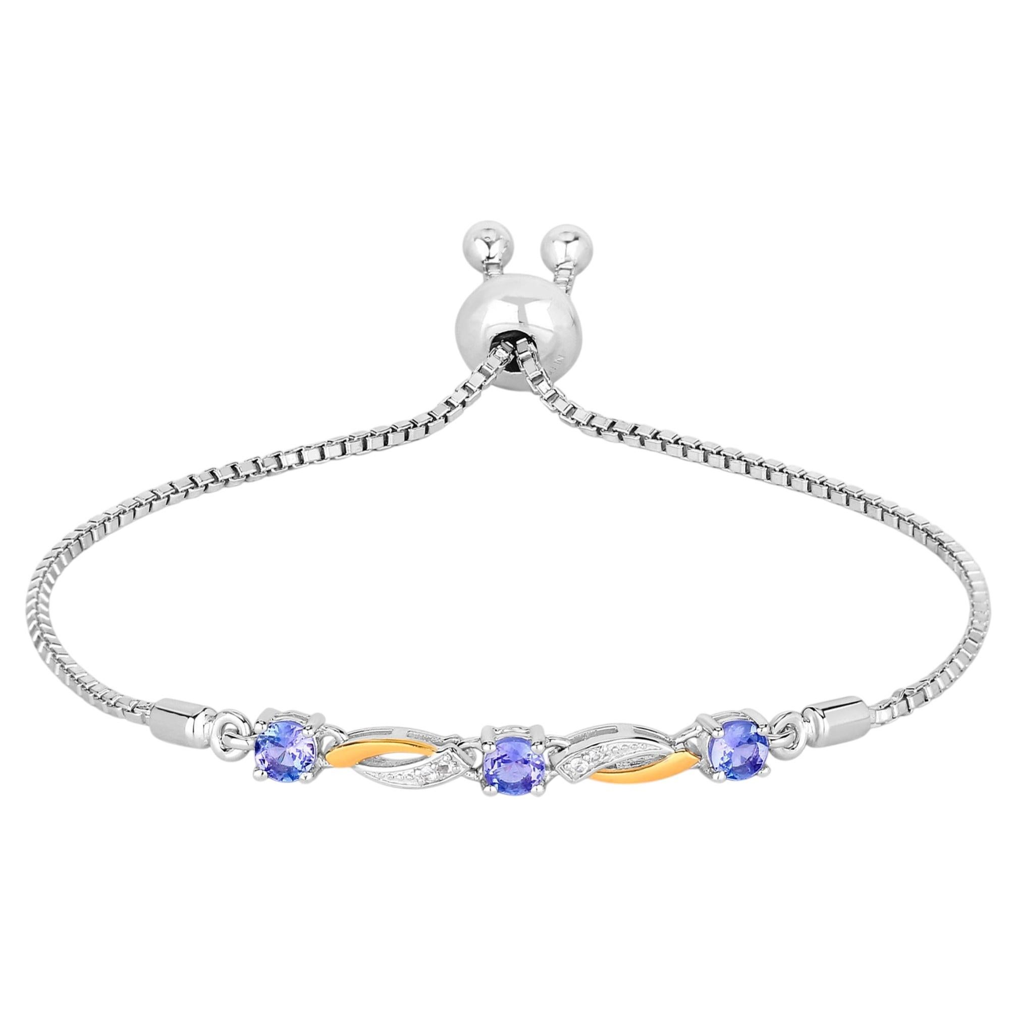 Tanzanite Bracelet With White Sapphire 0.74 Carats Gold Plated Sterling Silver For Sale