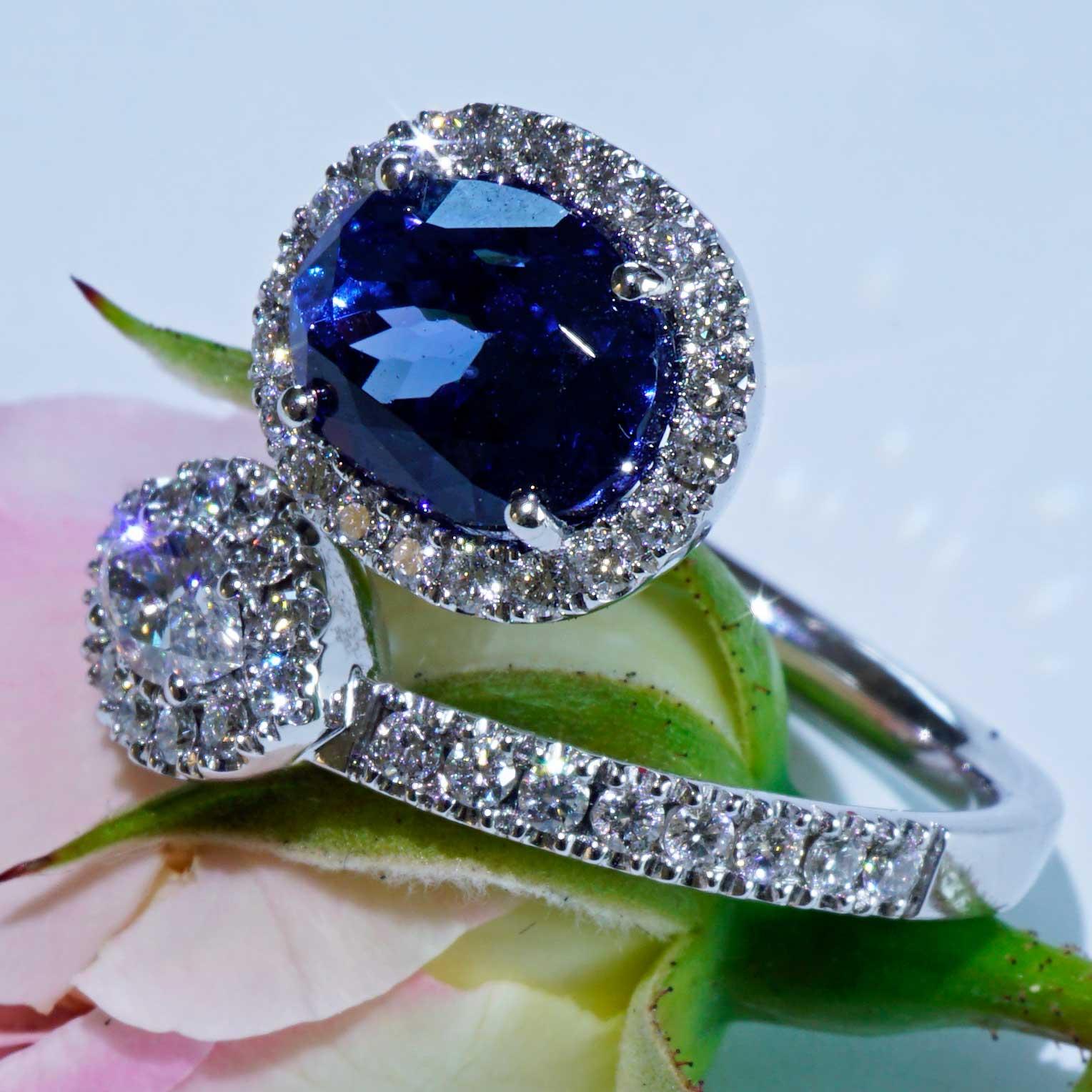 Tansanit Brillant Ring Zwilling Design 3,3 ct 1,06 ct Navette TW VS fantastisch aussehen im Angebot 5