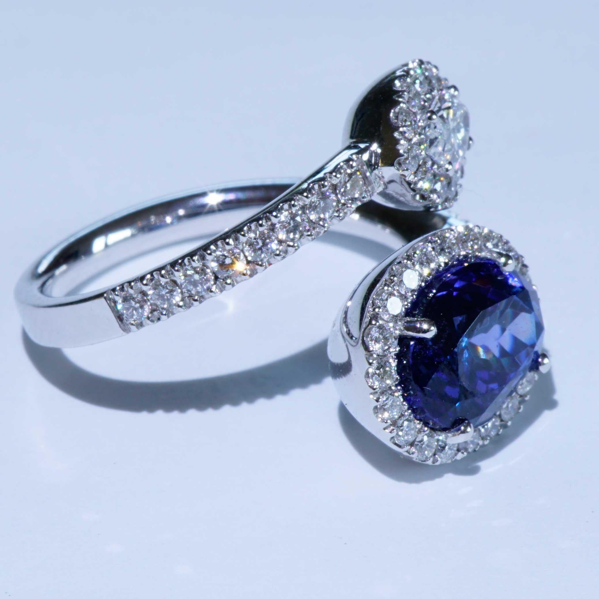 Tansanit Brillant Ring Zwilling Design 3,3 ct 1,06 ct Navette TW VS fantastisch aussehen im Angebot 2