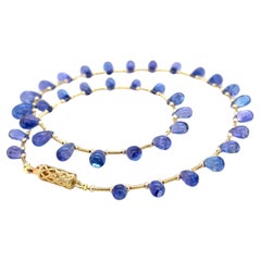 Tanzanite Briolette and 14k Yellow Gold  Beaded Necklace