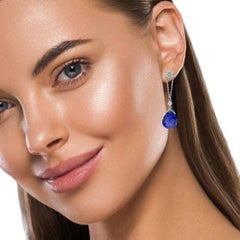 Tanzanite Briolette and Diamond Dangling Earrings in 18K White Gold