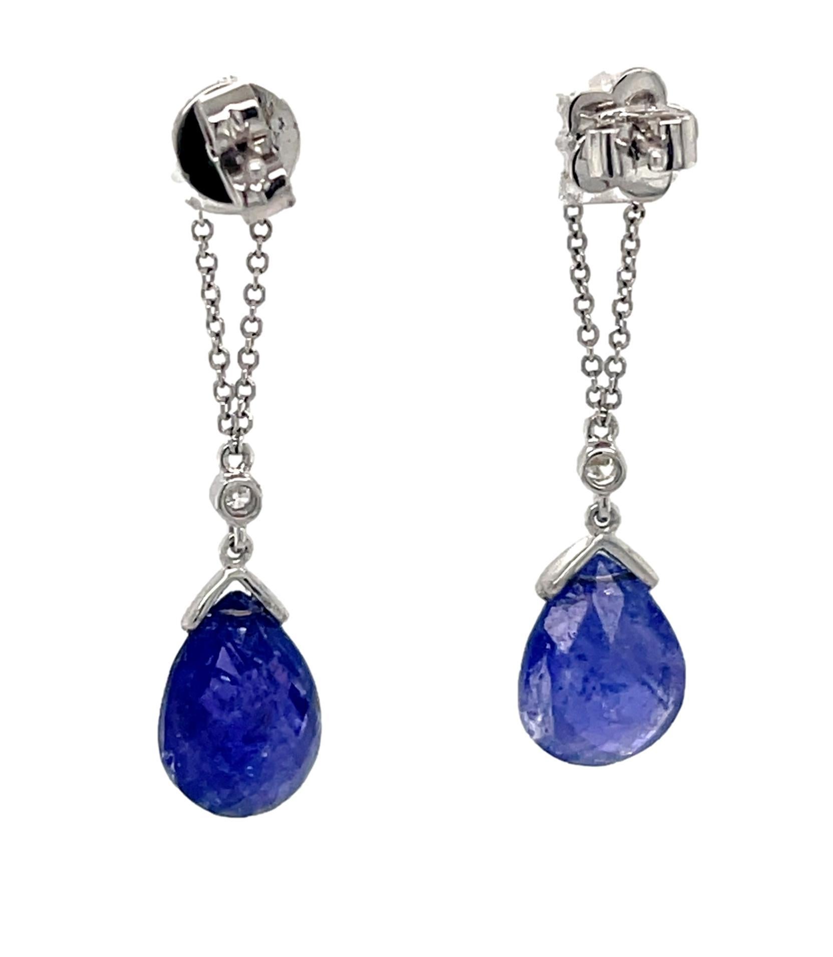 Tanzanite Briolette and Diamond Dangling Earrings in 18K White Gold In New Condition For Sale In New York, NY