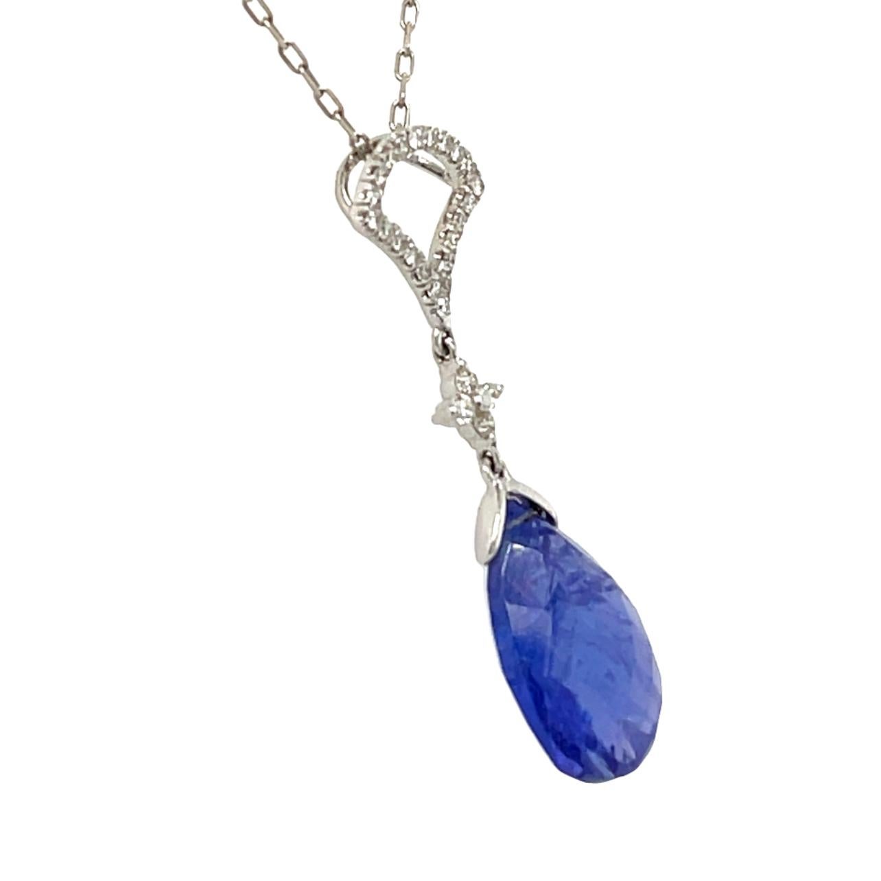 Tanzanite Briolette and Diamond Dangling Pendant in 18K White Gold In New Condition For Sale In New York, NY