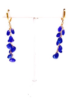 Tanzanite Briolette Dangle Earrings 14 Karat Yellow Gold