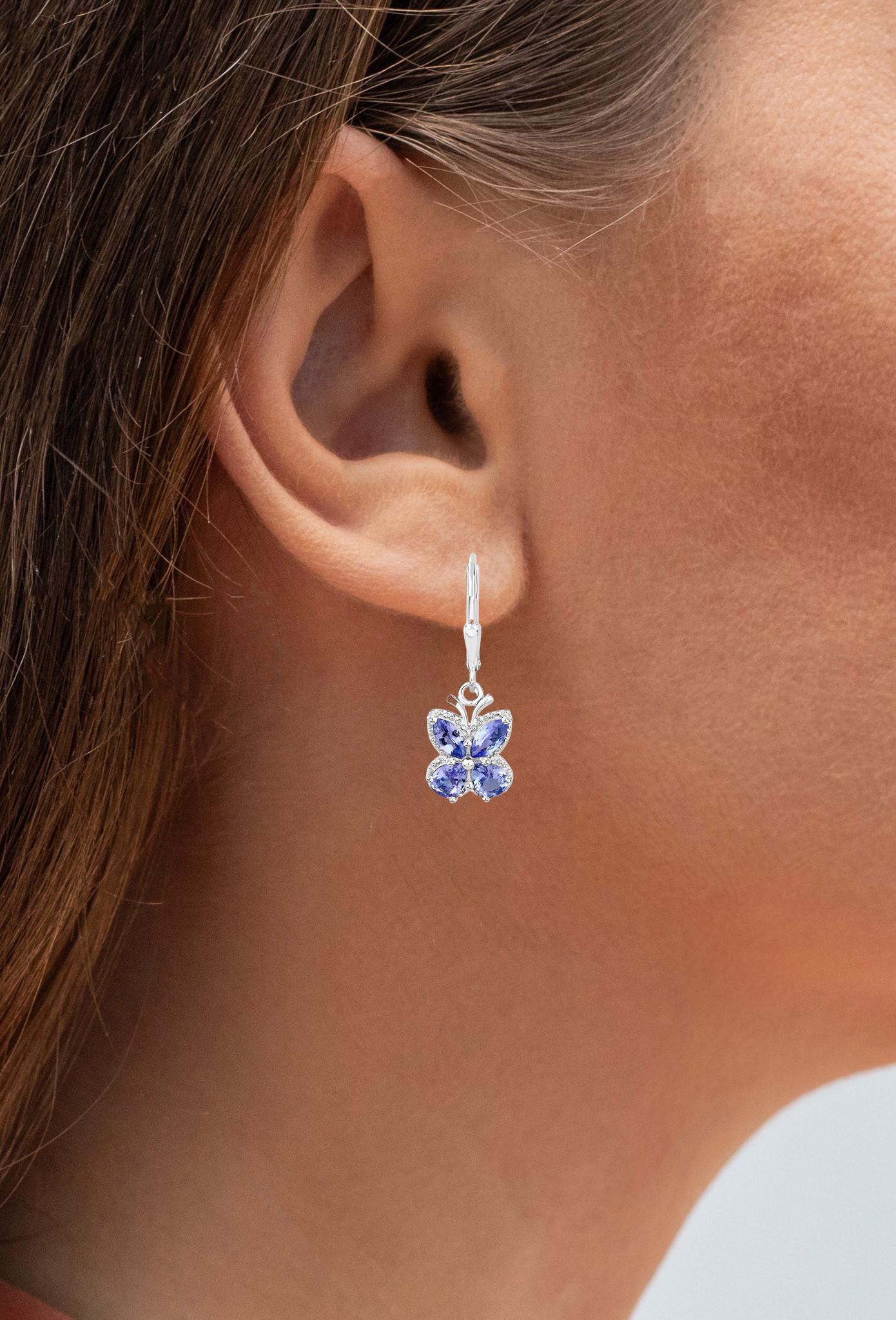 Pendientes Colgantes Mariposa Tanzanita 2,07 Quilates Plata de Ley Contemporáneo en venta