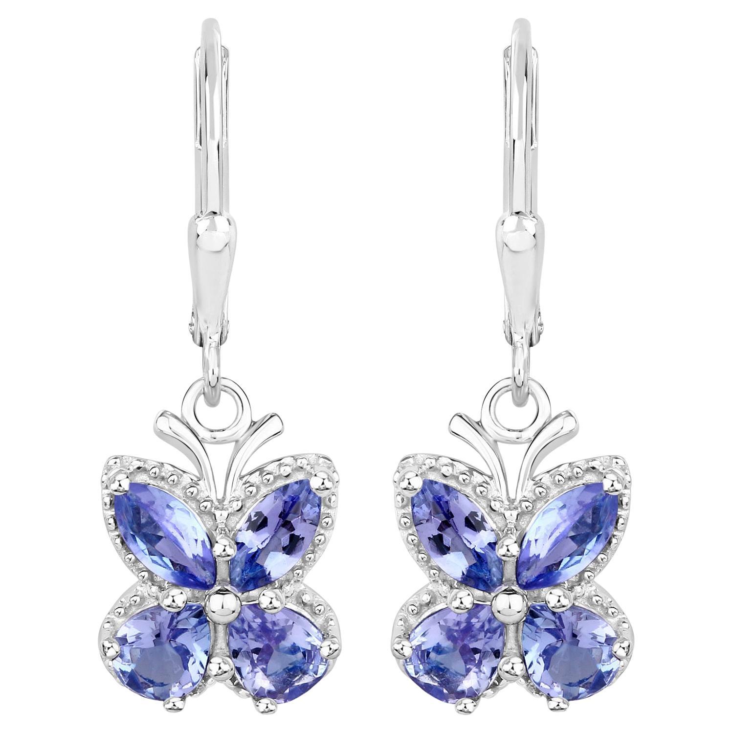 Pendientes Colgantes Mariposa Tanzanita 2,07 Quilates Plata de Ley en venta