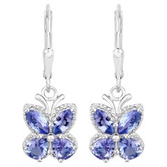 Pendientes Colgantes Mariposa Tanzanita 2,07 Quilates Plata de Ley